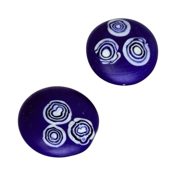 Vintage Cobalt Blue Cabochon Clip In Earrings 1" Ceramic - Picture 3 of 12